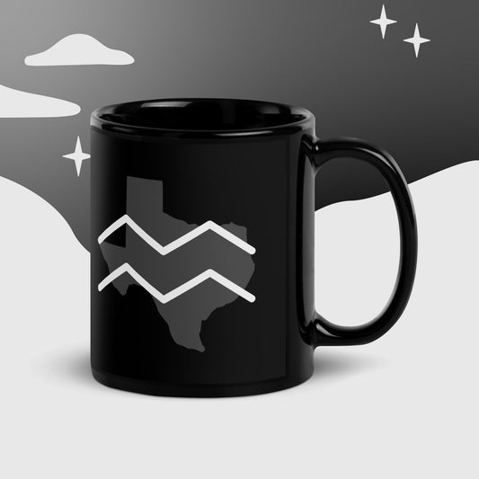 Texas/Aquarius Black Glossy Mug (Zodiac/State)