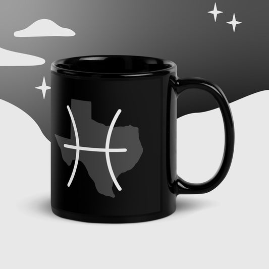 Texas/Pisces Black Glossy Mug (Zodiac/State)